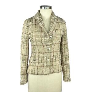ZARA Tan Brown Colorful‎ Striped Textured Metallic Cropped Blazer Jacket Size XS